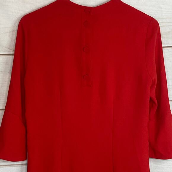 H&M Red 3/4 Flare Sleeve Button Back Sheath Dress Size 4 - Picture 4 of 7